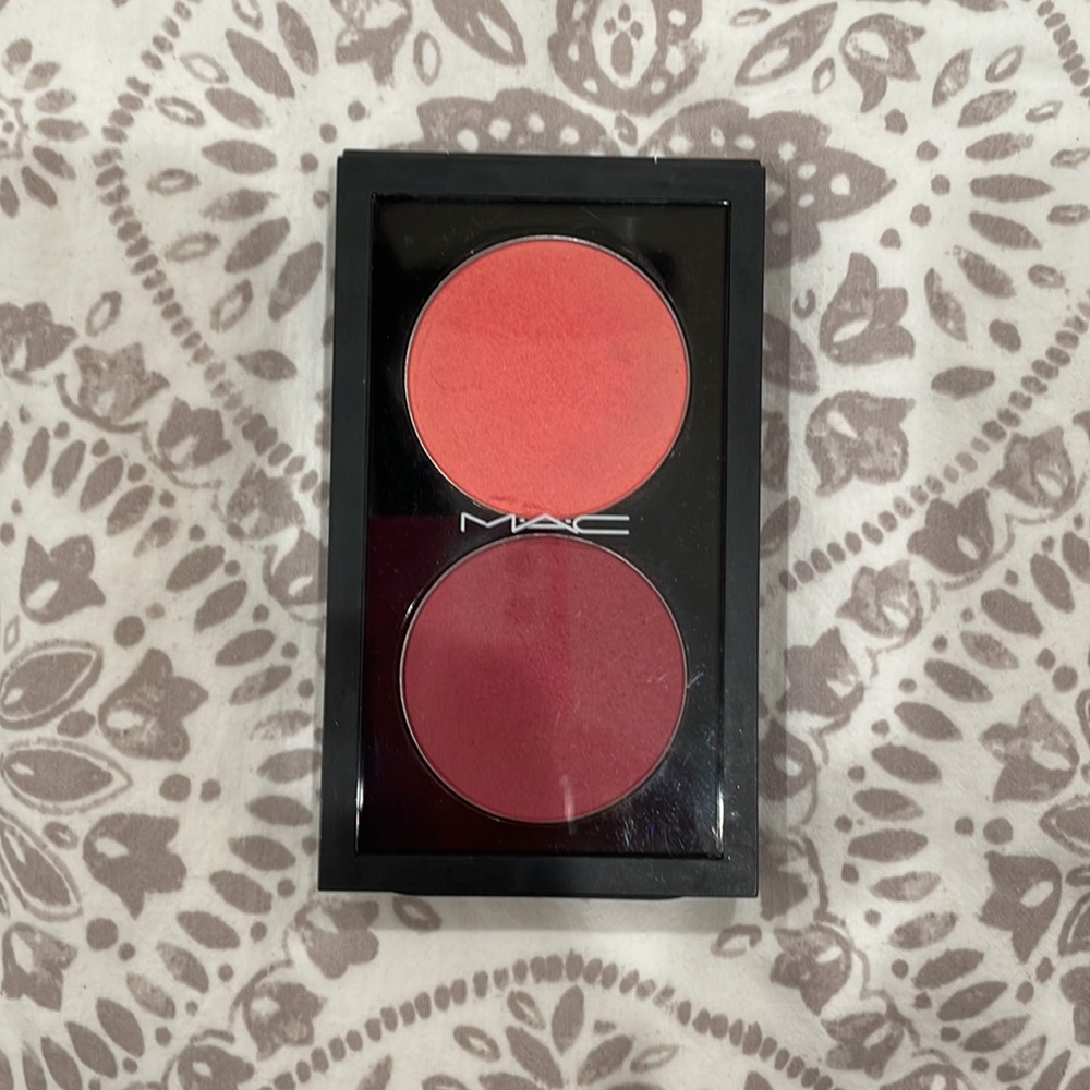 MAC Blush Pretty Shades of Warm Peach & Plum. Not sure of the exact names